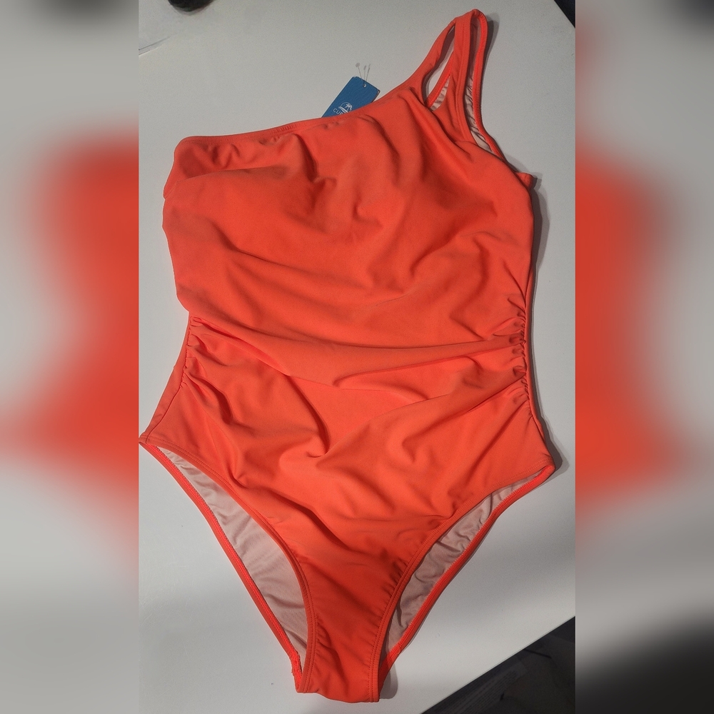 Cupshe Coral-Orange One-Piece Swimsuit with Side Ruching Size XL
